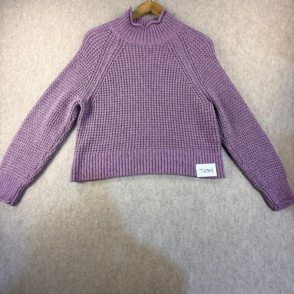 American Eagle Purple Waffle Knit Mock Neck Sweater XS Raglan Sleeve Pullover